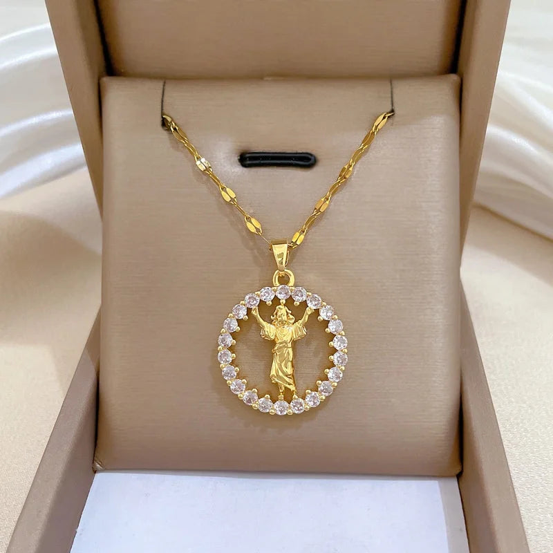 Round Zircon Pendant Necklace – Gold Plated Stainless Steel Pendant Necklace Nixie