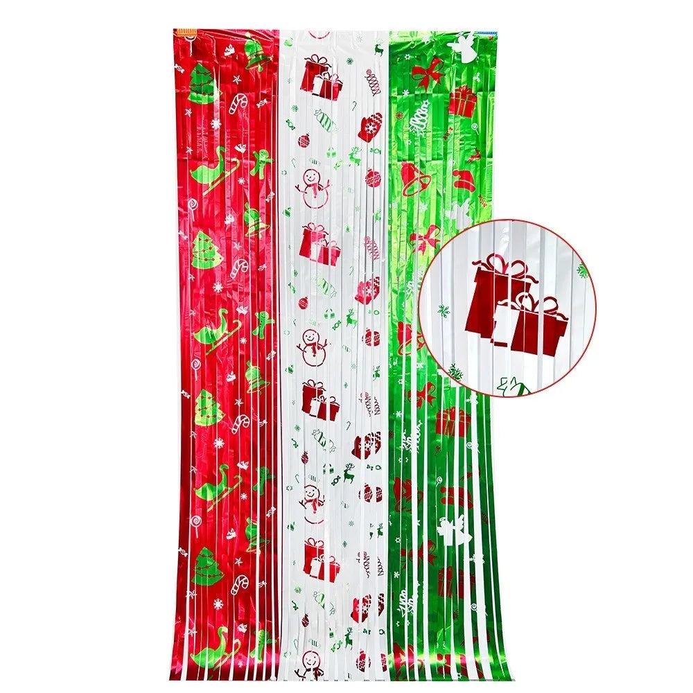 Christmas Foil Fringe Curtains | Tinsel Photo Booth Backdrop 2pc Holiday Party Decor Nixie Christmas Gifts
