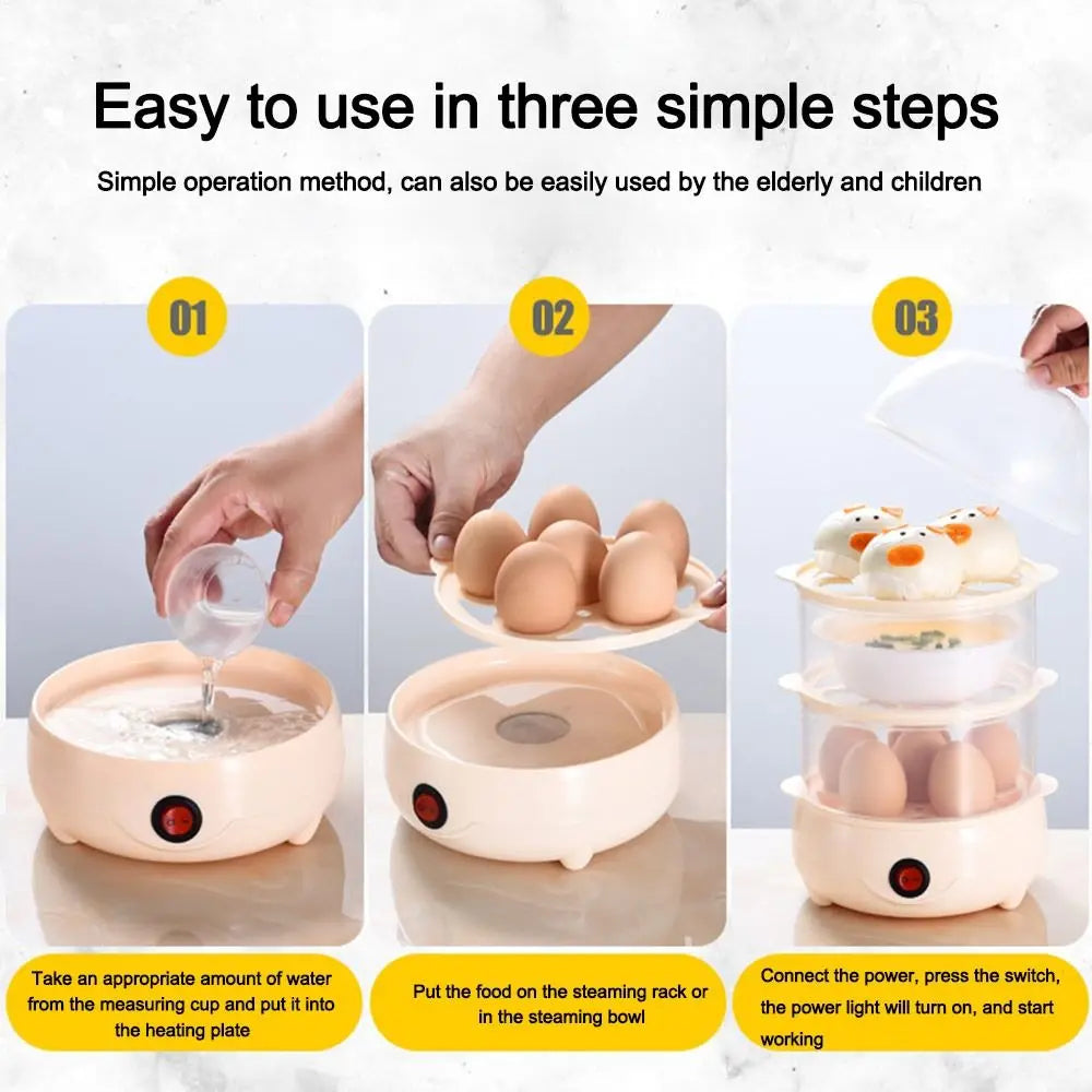 Portable Auto Shut-Off Multi-Layer Egg Boiler with Measuring Cup Electric Egg Cooker Nixie
