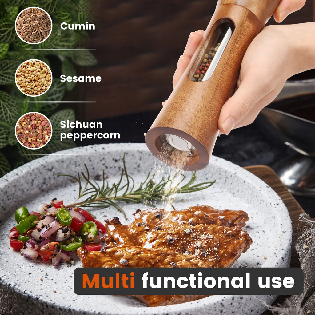 2-Pack Wooden Salt & Pepper Grinder Set with Tray & Spoon Salt & Pepper Mill Set Nixie