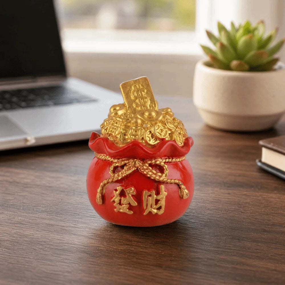 Resin Fortune Pouch Ornament – 4 Carved Designs, Red & Gold