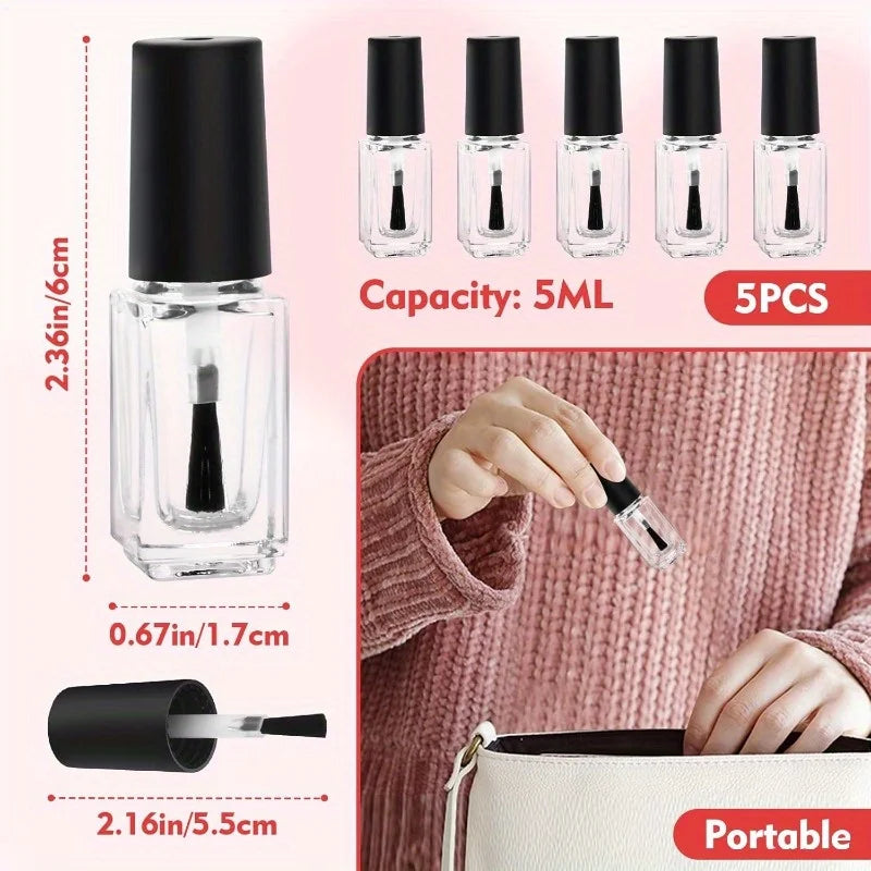 5PCS 5ml Clear Glass Nail Polish Bottles with Brush & Funnel Nail Polish Bottles Nixie
