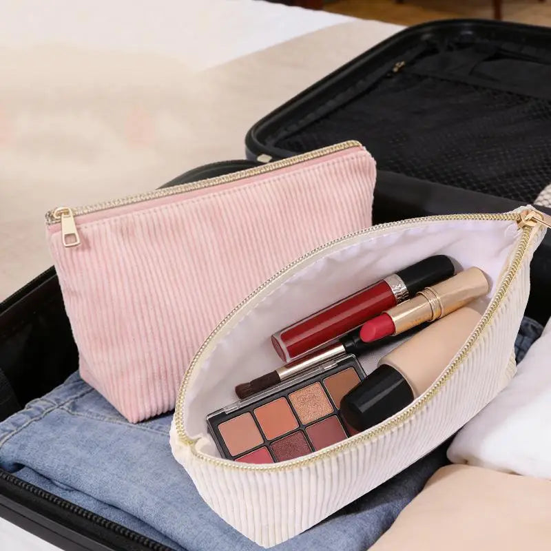 Corduroy Makeup Bag – Large Capacity Travel Cosmetic Organizer Cosmetic Travel Bag Nixie