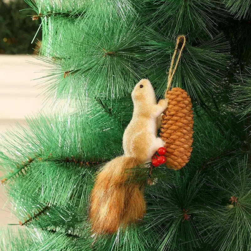 Plush Squirrel Christmas Ornament with Pinecone & Fluffy Tail