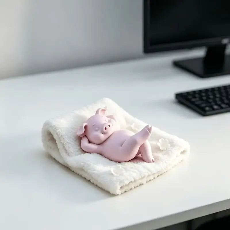 Cute Reclining Pink Pig Figurine – 3D Print Mini Desk Ornament Decorative Figurine Nixie