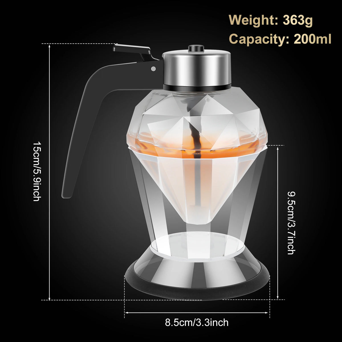Diamond Glass Honey Dispenser 200ml – Drip-Free Jar with Stand Honey Dispenser Jar Nixie