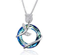 Crystal Rose Flower Pendant Necklace – Vintage Glass Style Pendant Necklace Nixie AB-Blue