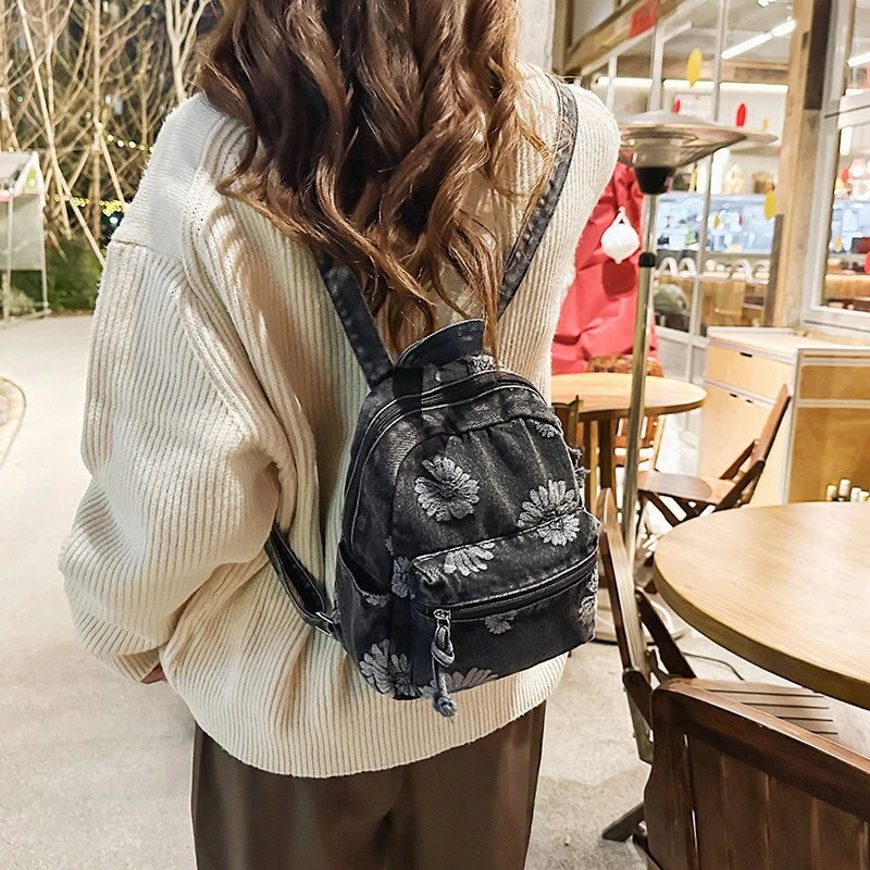 Vintage Japanese Denim Small Backpack – Lightweight Travel Bag Denim Backpack Nixie