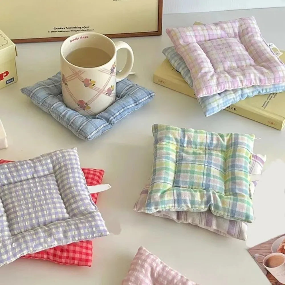 Vintage Handmade Checked Coaster Korean Style Placemat