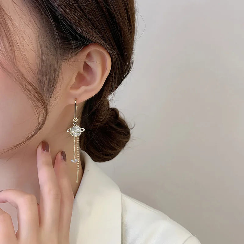 Pentagram Tassel Asymmetrical Drop Earrings – Gold Plated