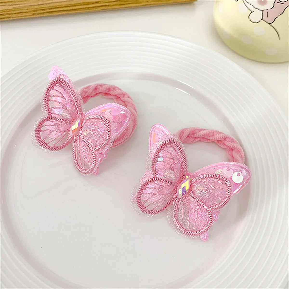 2PCS Sequin Butterfly Hair Ties for Girls – Elastic Ponytail Bands Girls Hair Ties Nixie Pink