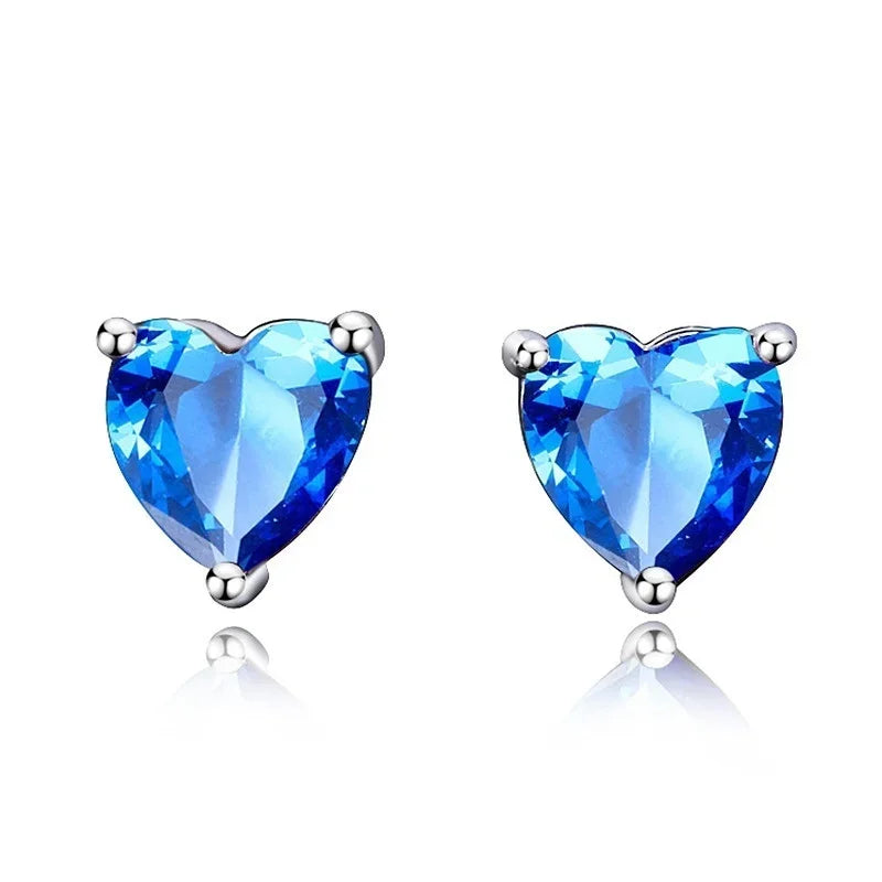 2 Pairs Heart Stud Earrings Silver-Plated with Stones for Women Stud Earrings Set Nixie