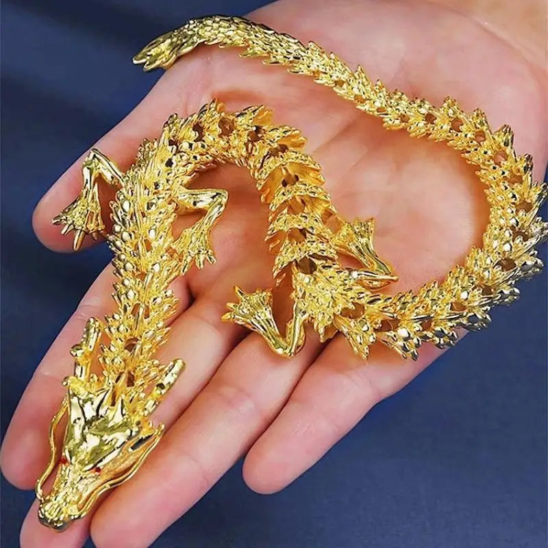 Alloy Golden Dragon Statue Poseable Chinese Loong Desktop Ornament Dragon Figurine Ornament Nixie