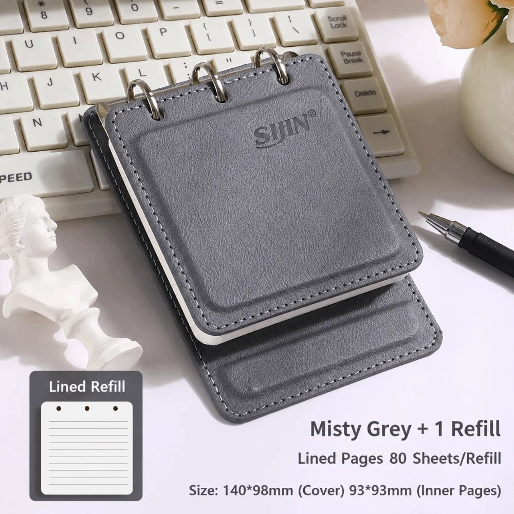 A7 PU Leather Pocket Notebook 3-Ring Binder Lined Journal