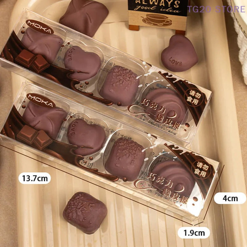 4Pcs Kawaii Chocolate Erasers – Novelty Rubber Stationery Set Novelty Erasers Nixie
