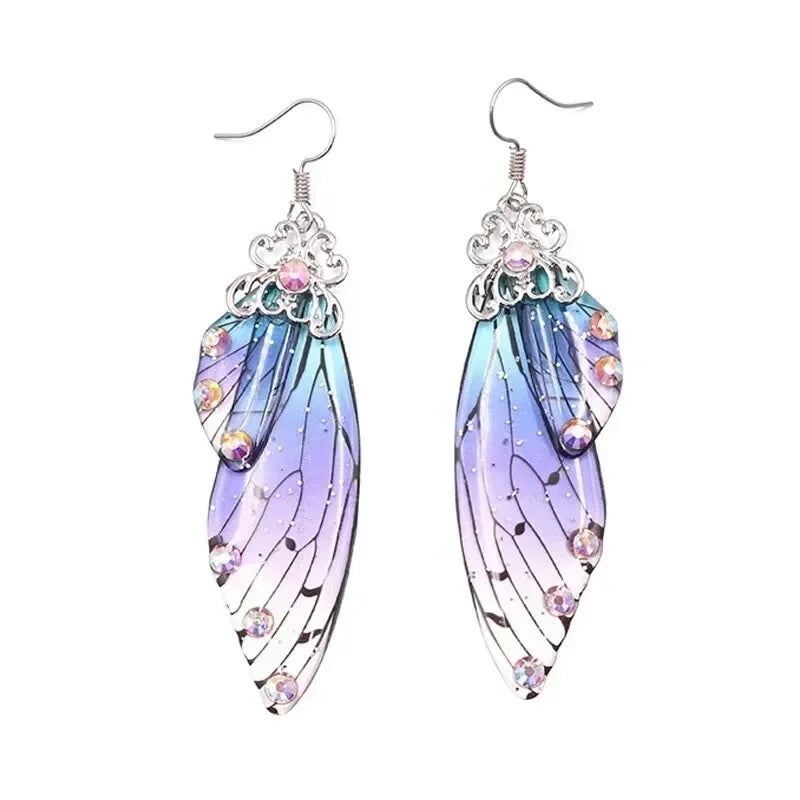 Blue Butterfly Wing Drop Earrings – Fairy Bridal Jewelry Drop Earrings Nixie