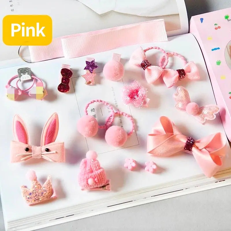 18-Piece Girls Pink Princess Hair Accessories Boxed Gift Set Kids Hair Accessories Nixie