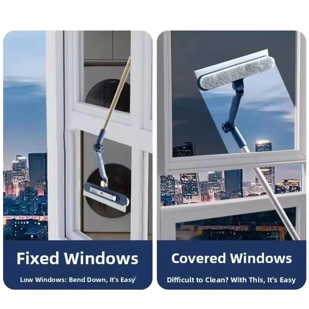 2-in-1 Rotatable Window Cleaning Brush with Squeegee & Long Handle Window Cleaning Brush Nixie
