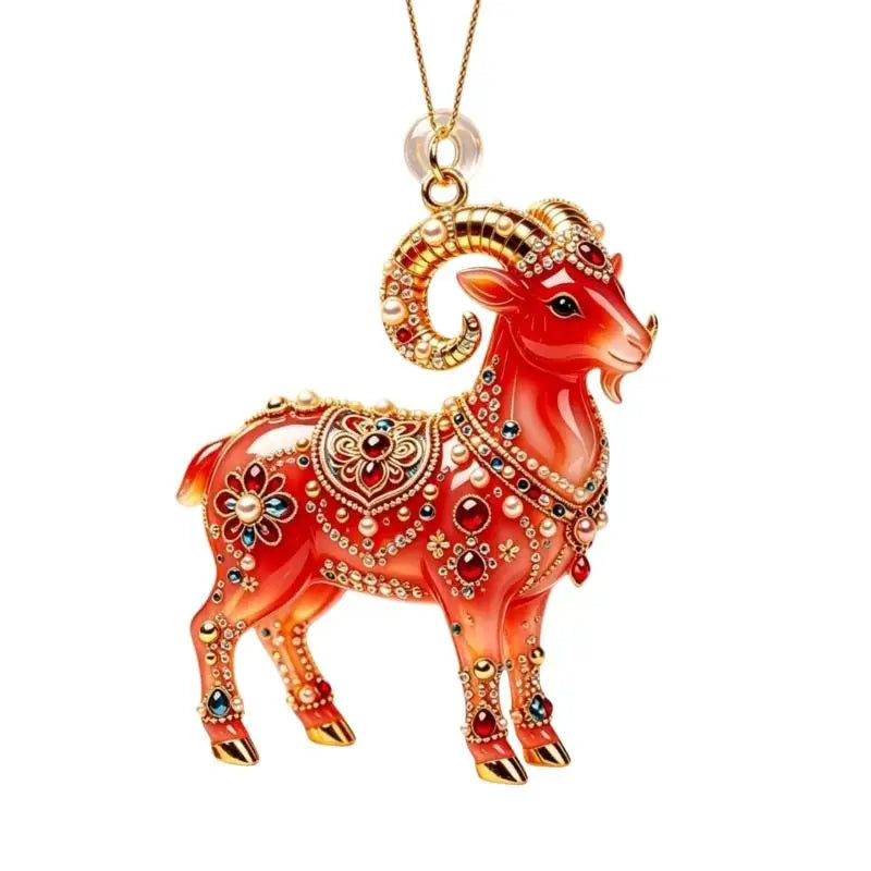 Acrylic Chinese Zodiac Goat Ornament – Red Gold Lunar New Year Hanging Ornament Nixie
