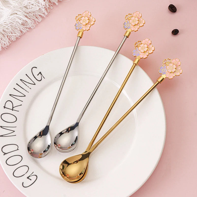 Stainless Steel Cherry Blossom Dessert Spoons, Set of 2 Decorative Dessert Spoon Nixie
