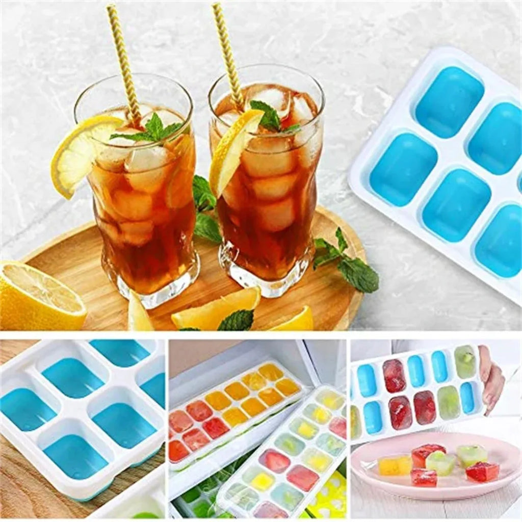 Stackable Silicone Ice Cube Trays 14-Grid with Lid – 4-Piece Set
