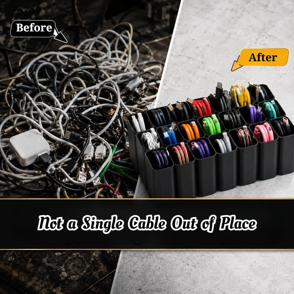 22-Grid USB Cable Storage Box – Desktop Cord Organizer Desktop Cord Organizer Nixie