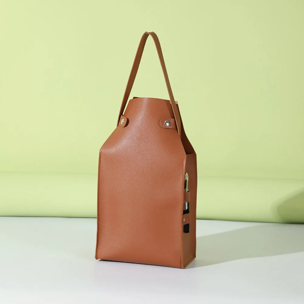 Luxury PU Leather Wine Bag – 2-Bottle Portable Gift Carrier Wine Bottle Bag Nixie Brown
