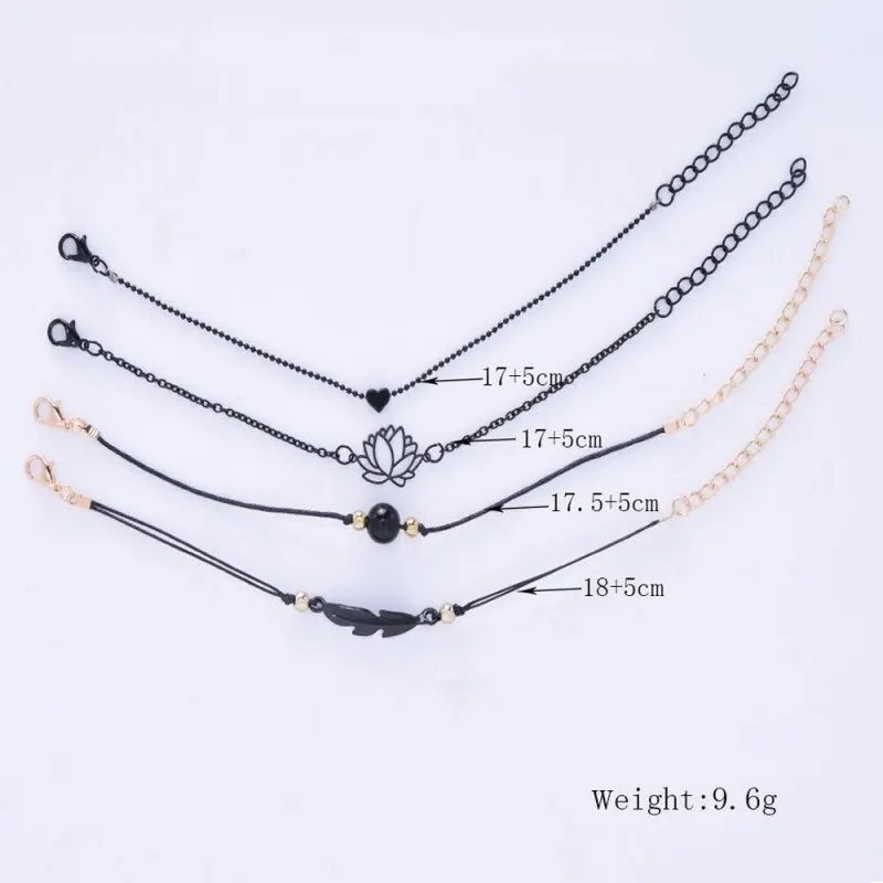 4pcs Women's Gothic Alloy Bracelet Set – Lotus, Leaf & Heart Fashion Bracelet Set Nixie