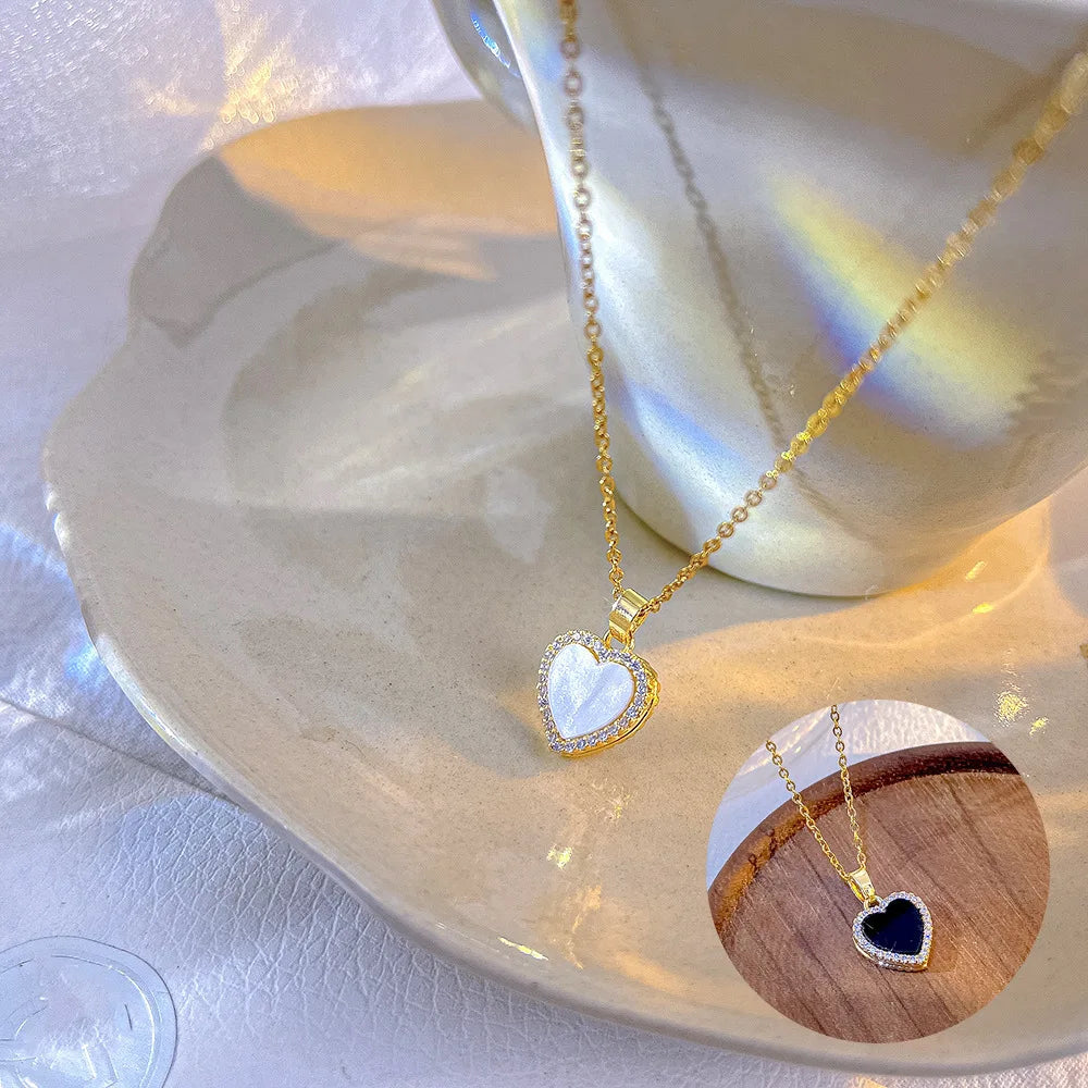 Double-Sided Heart Pendant Necklace | Black & White Choker