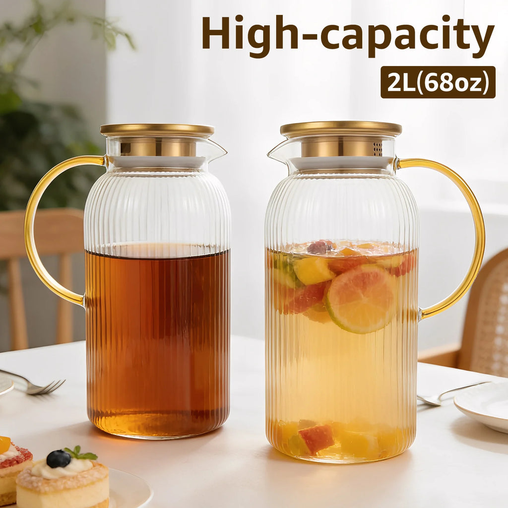 2L Borosilicate Glass Pitcher with Lid – BPA-Free Water Jug Glass Water Pitcher Nixie