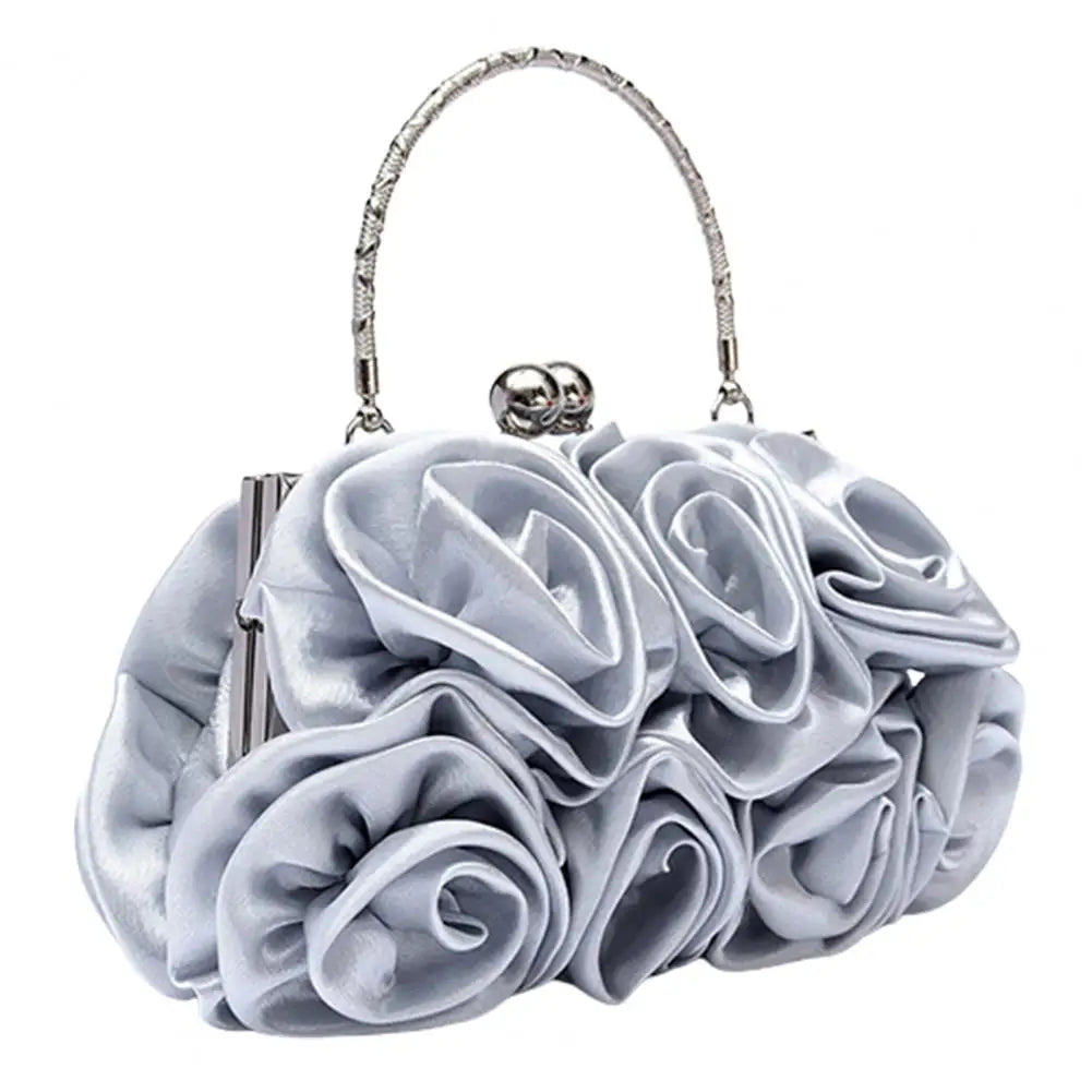 Women's Silk Rose Flower Clutch Bag – Bridal Wedding Purse