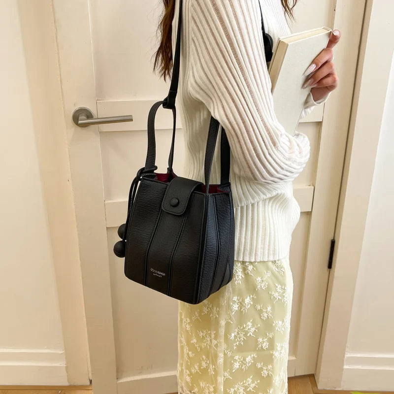 Korean Minimalist Patchwork Bucket Bag | Retro Shoulder Bag Bucket Shoulder Bag Nixie
