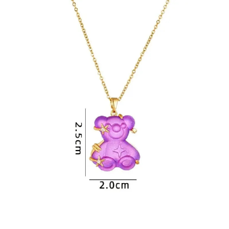 Candy Bear Resin Copper Pendant Necklace | Gold Chain