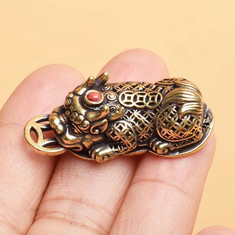 Brass Pixiu Coin Charm Pendant – Chinese Miniature Figurine Miniature Brass Figurine Nixie