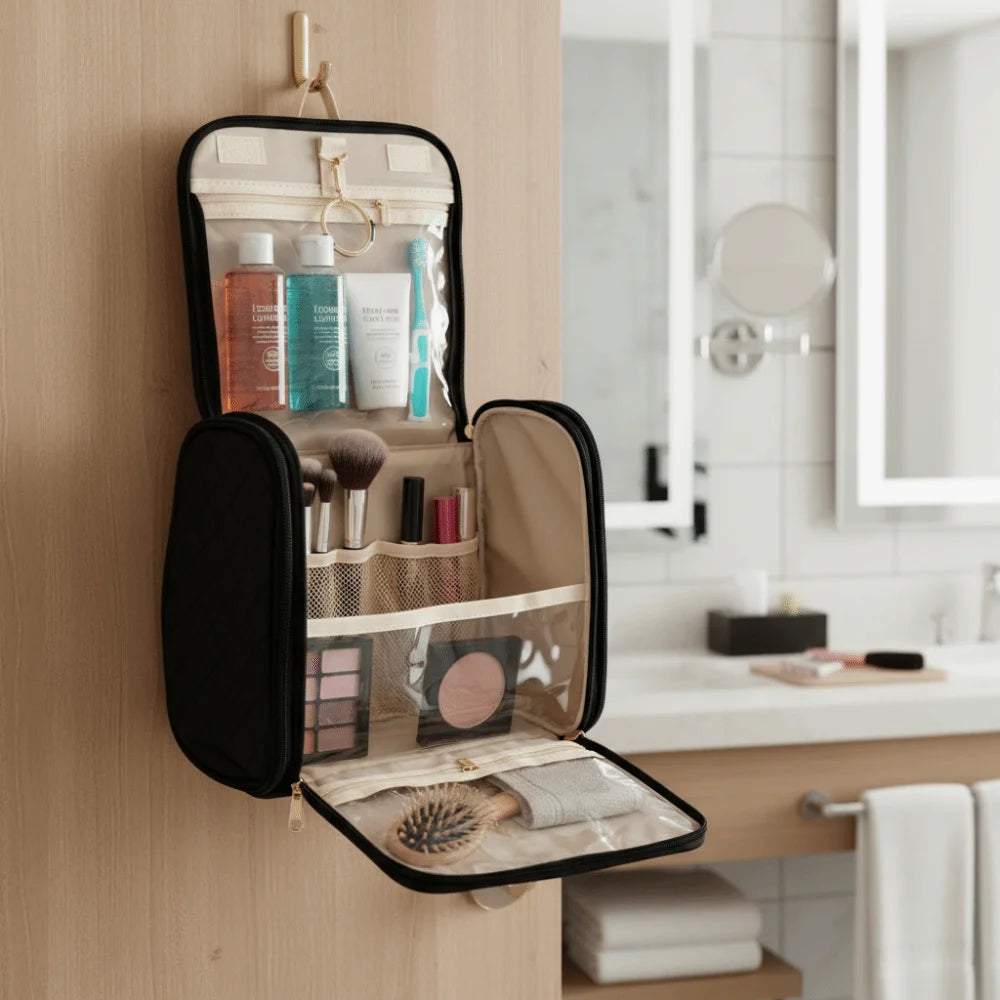 Large Hanging Makeup Bag with Hook – 3-Compartment Travel Bag Travel Toiletry Bag Nixie