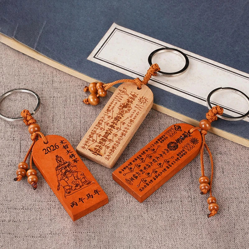2026 Tai Sui Amulet Keychain Wood Carved Feng Shui Pendant Feng Shui Keychain Nixie