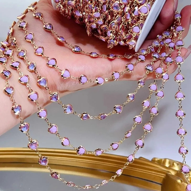 Purple Crystal Heart Bead Copper Chain 1M – DIY Jewelry Making DIY Jewelry Chain Nixie