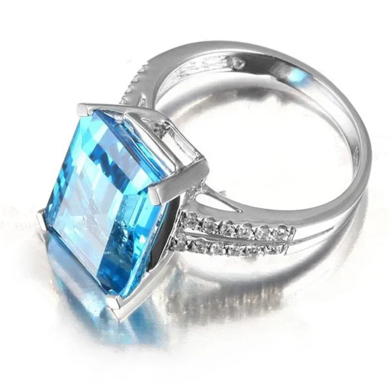 Silver Aquamarine Zircon Ring – Unisex Wedding Band Sizes 6–10 Fashion Ring Nixie