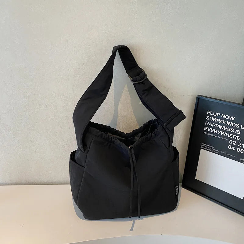 Japanese Canvas Crossbody Tote Bag – Large Capacity, Lightweight Canvas Crossbody Tote Nixie BB-622-Black Extra Large