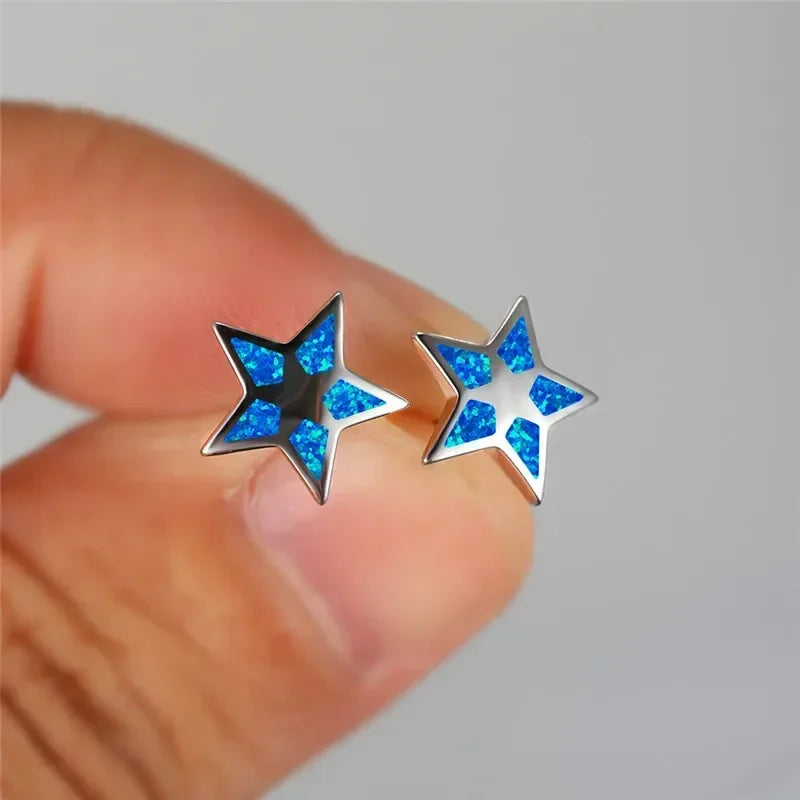 Blue Simulated Opal Star Drop Earrings | Rhinestone Crystal Drop Earrings Nixie