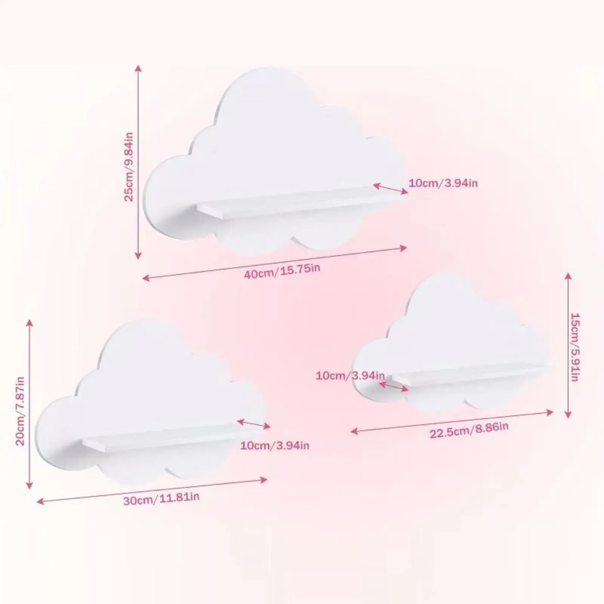 Boho Cloud Floating Wall Shelves Set of 3 – Kids Room Décor Floating Wall Shelf Nixie