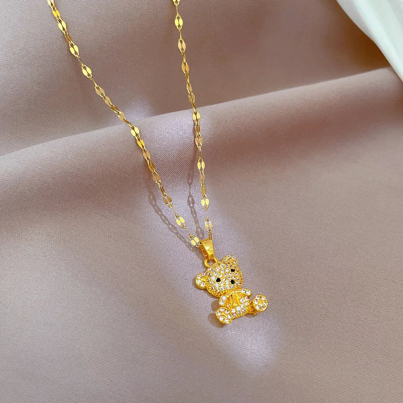 Luxury Bear Pendant Necklace – Gold Stainless Steel Clavicle Chain Pendant Necklace Nixie