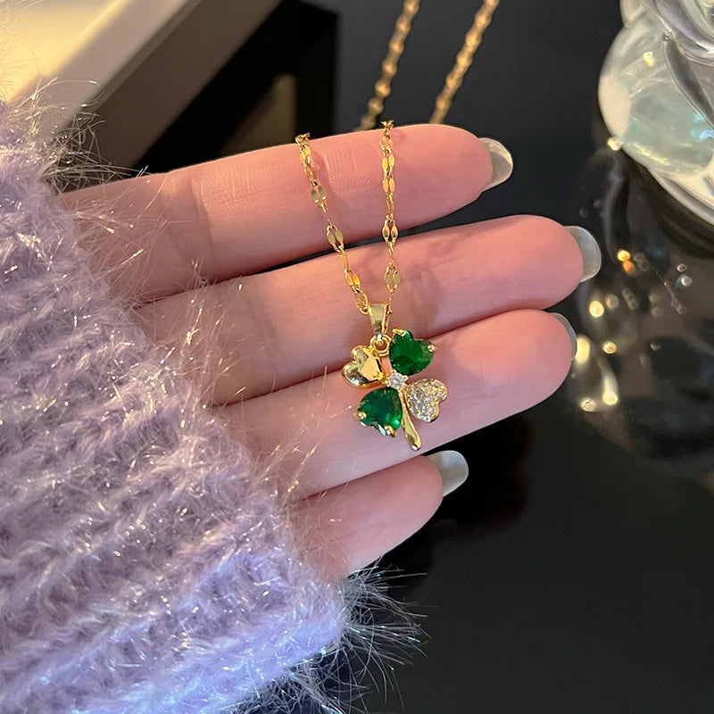Green Gemstone Heart Petal Copper Pendant Necklace | Women Pendant Necklace Nixie