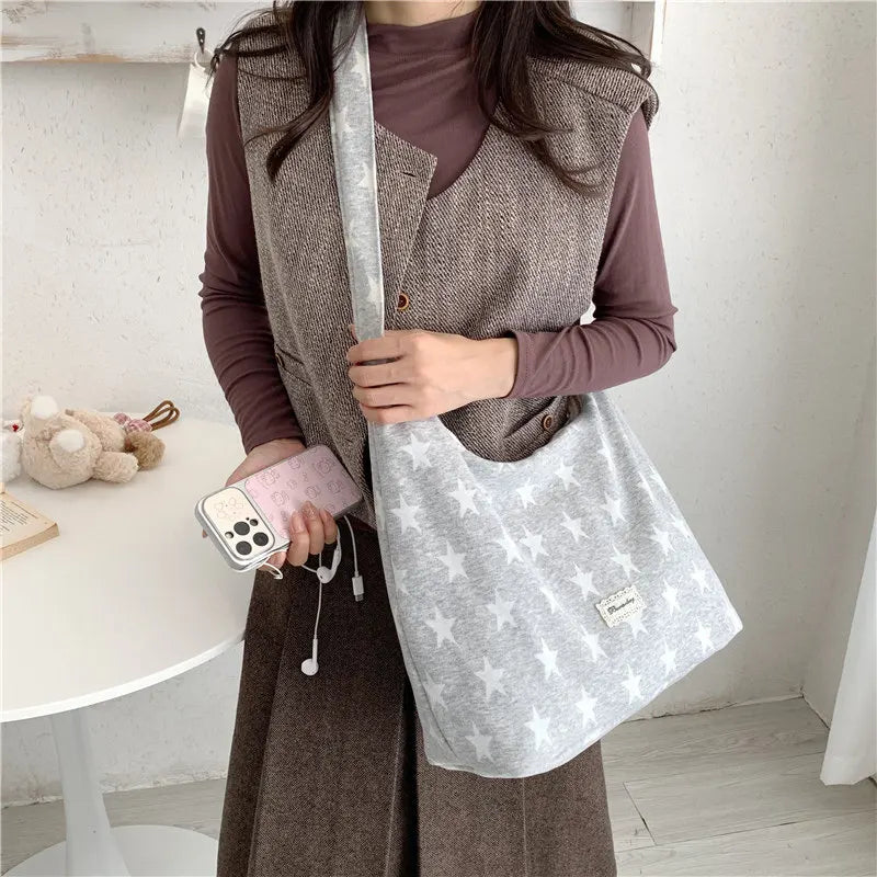 Korean Polka Dot Canvas Crossbody Tote Bag – Large Capacity Crossbody Shoulder Bag Nixie
