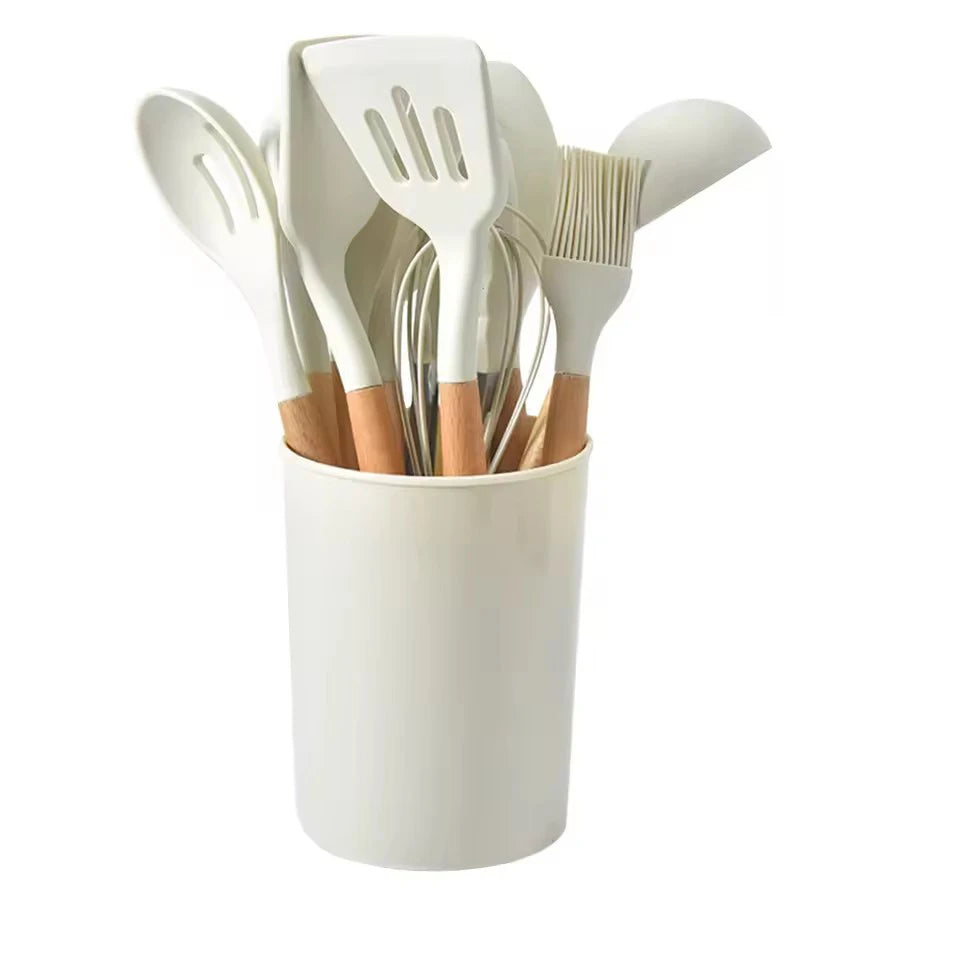 12-Piece Silicone Kitchen Utensil Set with Holder | Nixie Kitchen Utensil Set Nixie WHITE