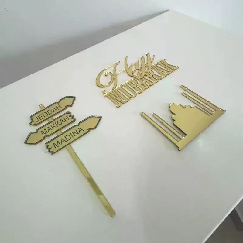 Gold Acrylic Hajj & Umrah Mubarak Cake Charms Topper Set Cake Topper Charms Nixie