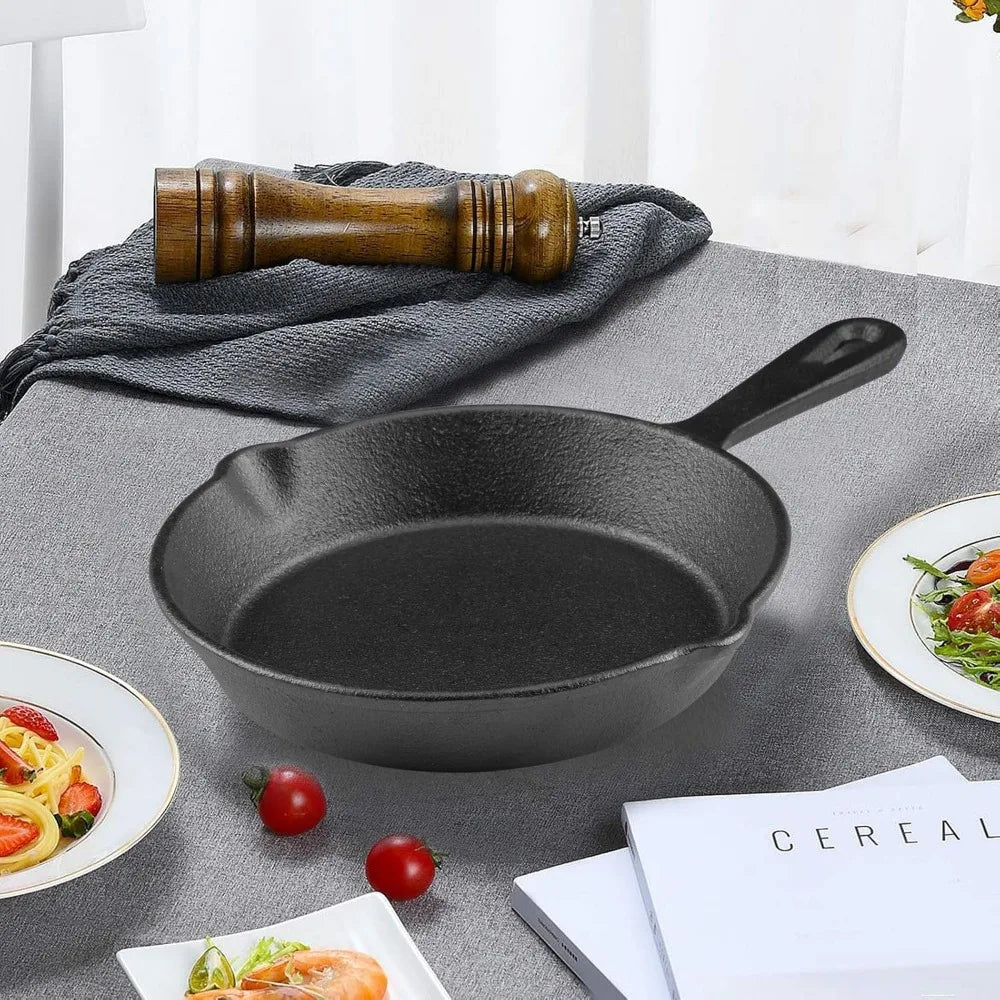 6-Inch Cast Iron Skillet with Drip Spouts | Camping & Home Cast Iron Skillet Nixie
