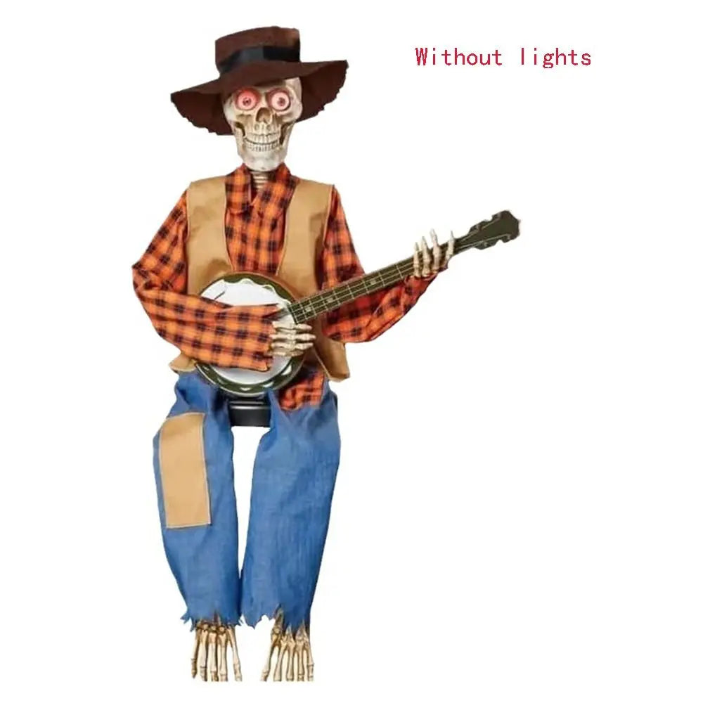 Dueling Banjo Skeletons Glowing Halloween Figurine Decor Halloween Skeleton Figurine Nixie yellow-out lights