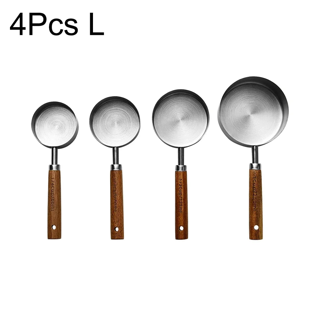 Stainless Steel Measuring Cup & Spoon Set – Rosewood Handles Measuring Cup Set Nixie 4Pcs Silver L