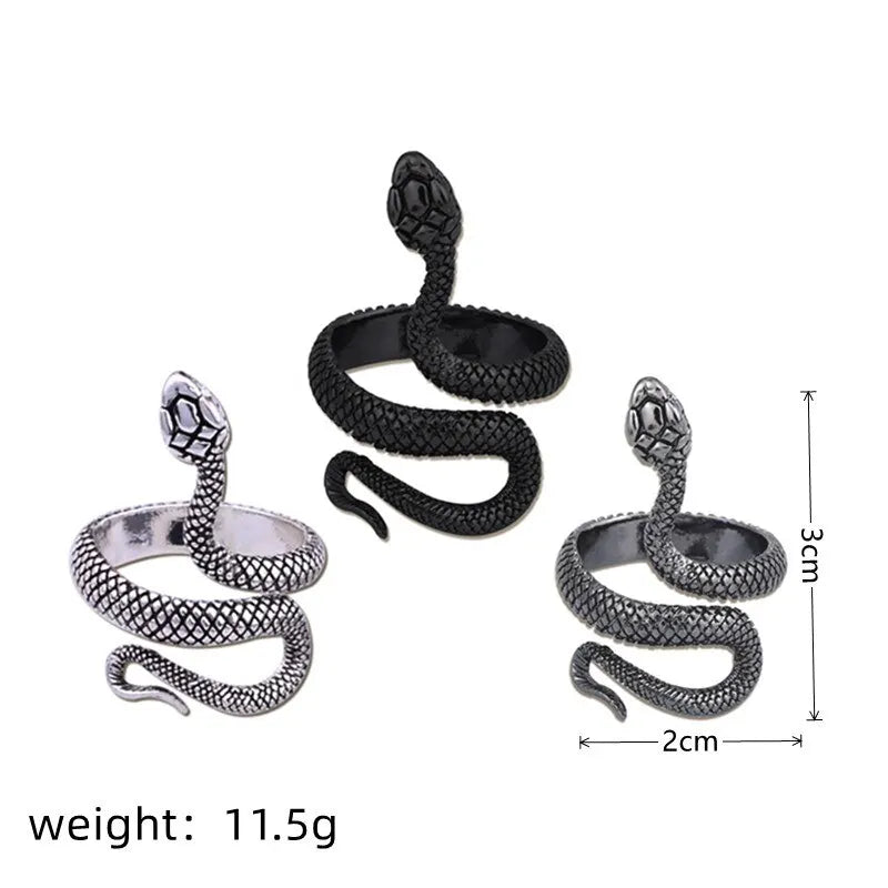 3pc Hip Hop Snake Ring Set – Unisex Gun Black Zinc Alloy Fashion Ring Set Nixie